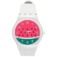 Watermelon Red Green White Black Fruit Round Plastic Sport Watch (m) by Mariart