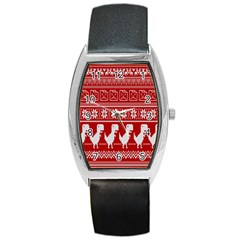 Red Dinosaur Star Wave Chevron Waves Line Fabric Animals Barrel Style Metal Watch by Mariart