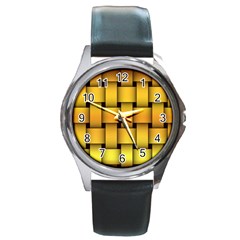 Rough Gold Weaving Pattern Round Metal Watch by Simbadda