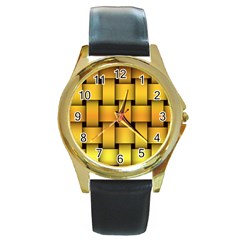 Rough Gold Weaving Pattern Round Gold Metal Watch by Simbadda