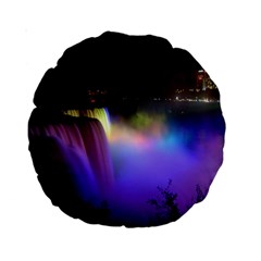 Niagara Falls Dancing Lights Colorful Lights Brighten Up The Night At Niagara Falls Standard 15  Premium Round Cushions by Simbadda