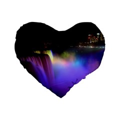 Niagara Falls Dancing Lights Colorful Lights Brighten Up The Night At Niagara Falls Standard 16  Premium Flano Heart Shape Cushions by Simbadda