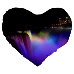 Niagara Falls Dancing Lights Colorful Lights Brighten Up The Night At Niagara Falls Large 19  Premium Flano Heart Shape Cushions by Simbadda