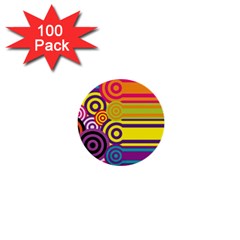 Retro Circles And Stripes Colorful 60s And 70s Style Circles And Stripes Background 1  Mini Buttons (100 Pack)  by Simbadda