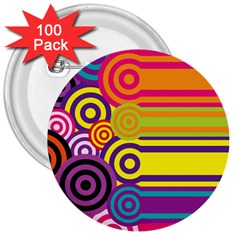 Retro Circles And Stripes Colorful 60s And 70s Style Circles And Stripes Background 3  Buttons (100 Pack)  by Simbadda