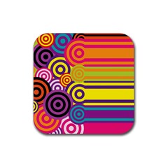 Retro Circles And Stripes Colorful 60s And 70s Style Circles And Stripes Background Rubber Coaster (square)  by Simbadda