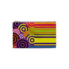 Retro Circles And Stripes Colorful 60s And 70s Style Circles And Stripes Background Cosmetic Bag (small)  by Simbadda