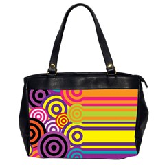 Retro Circles And Stripes Colorful 60s And 70s Style Circles And Stripes Background Office Handbags (2 Sides)  by Simbadda