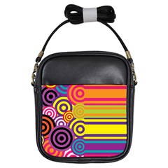 Retro Circles And Stripes Colorful 60s And 70s Style Circles And Stripes Background Girls Sling Bags by Simbadda