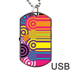 Retro Circles And Stripes Colorful 60s And 70s Style Circles And Stripes Background Dog Tag Usb Flash (one Side) by Simbadda