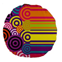 Retro Circles And Stripes Colorful 60s And 70s Style Circles And Stripes Background Large 18  Premium Round Cushions by Simbadda