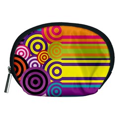 Retro Circles And Stripes Colorful 60s And 70s Style Circles And Stripes Background Accessory Pouches (medium)  by Simbadda