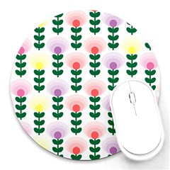 Floral Wallpaer Pattern Bright Bright Colorful Flowers Pattern Wallpaper Background Round Mousepads by Simbadda