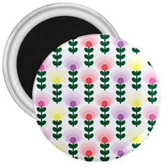 Floral Wallpaer Pattern Bright Bright Colorful Flowers Pattern Wallpaper Background 3  Magnets