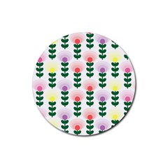 Floral Wallpaer Pattern Bright Bright Colorful Flowers Pattern Wallpaper Background Rubber Round Coaster (4 Pack)  by Simbadda