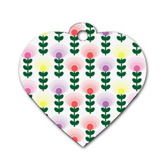 Floral Wallpaer Pattern Bright Bright Colorful Flowers Pattern Wallpaper Background Dog Tag Heart (one Side) by Simbadda