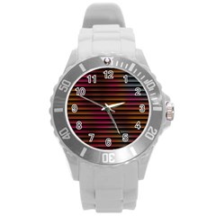 Colorful Venetian Blinds Effect Round Plastic Sport Watch (l) by Simbadda