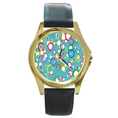 Circles Abstract Color Round Gold Metal Watch by Simbadda