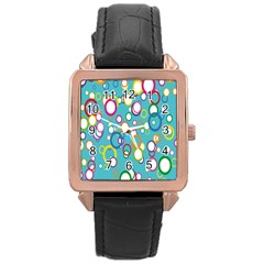 Circles Abstract Color Rose Gold Leather Watch  by Simbadda