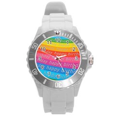 Colorful Happy Birthday Wallpaper Round Plastic Sport Watch (l) by Simbadda