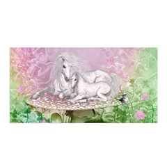 Wonderful Unicorn With Foal On A Mushroom Satin Wrap