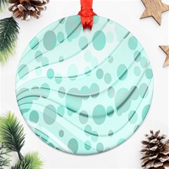 Abstract Background Teal Bubbles Abstract Background Of Waves Curves And Bubbles In Teal Green Ornament (round) by Simbadda