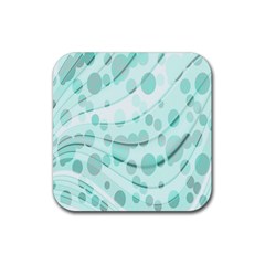 Abstract Background Teal Bubbles Abstract Background Of Waves Curves And Bubbles In Teal Green Rubber Coaster (square)  by Simbadda