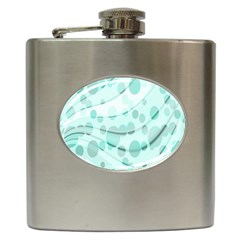 Abstract Background Teal Bubbles Abstract Background Of Waves Curves And Bubbles In Teal Green Hip Flask (6 Oz) by Simbadda