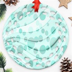 Abstract Background Teal Bubbles Abstract Background Of Waves Curves And Bubbles In Teal Green Round Filigree Ornament (two Sides) by Simbadda