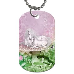 Wonderful Unicorn With Foal On A Mushroom Dog Tag (one Side) by FantasyWorld7