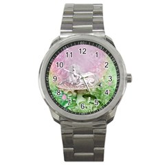 Wonderful Unicorn With Foal On A Mushroom Sport Metal Watch by FantasyWorld7