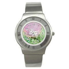 Wonderful Unicorn With Foal On A Mushroom Stainless Steel Watch