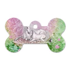 Wonderful Unicorn With Foal On A Mushroom Dog Tag Bone (two Sides) by FantasyWorld7