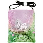 Wonderful Unicorn With Foal On A Mushroom Shoulder Sling Bags Front