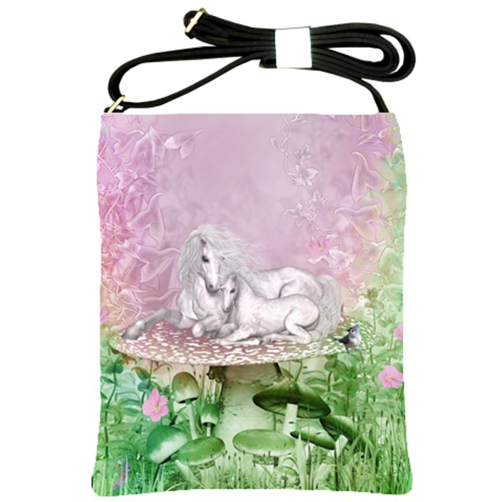 Wonderful Unicorn With Foal On A Mushroom Shoulder Sling Bags