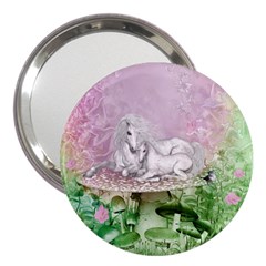 Wonderful Unicorn With Foal On A Mushroom 3  Handbag Mirrors by FantasyWorld7