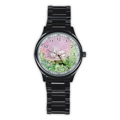 Wonderful Unicorn With Foal On A Mushroom Stainless Steel Round Watch by FantasyWorld7