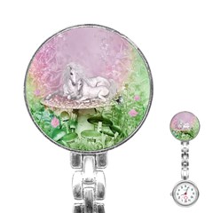 Wonderful Unicorn With Foal On A Mushroom Stainless Steel Nurses Watch by FantasyWorld7