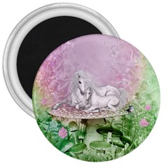 Wonderful Unicorn With Foal On A Mushroom 3  Magnets