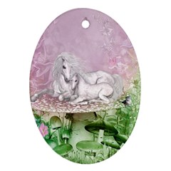 Wonderful Unicorn With Foal On A Mushroom Ornament (oval) by FantasyWorld7