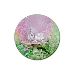 Wonderful Unicorn With Foal On A Mushroom Rubber Round Coaster (4 Pack)  by FantasyWorld7