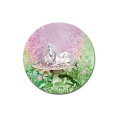 Wonderful Unicorn With Foal On A Mushroom Magnet 3  (round) by FantasyWorld7