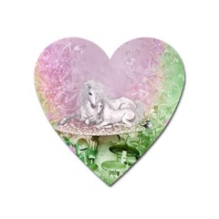 Wonderful Unicorn With Foal On A Mushroom Heart Magnet by FantasyWorld7