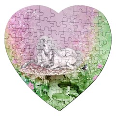 Wonderful Unicorn With Foal On A Mushroom Jigsaw Puzzle (heart) by FantasyWorld7