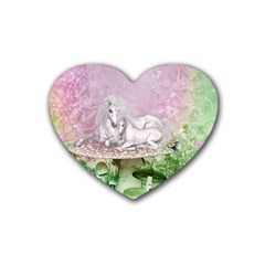 Wonderful Unicorn With Foal On A Mushroom Rubber Coaster (heart)  by FantasyWorld7