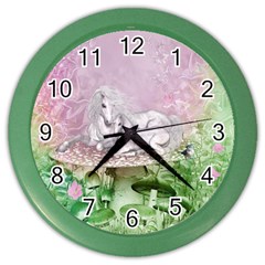 Wonderful Unicorn With Foal On A Mushroom Color Wall Clocks by FantasyWorld7