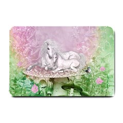 Wonderful Unicorn With Foal On A Mushroom Small Doormat  by FantasyWorld7