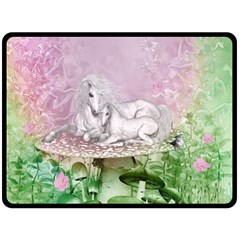 Wonderful Unicorn With Foal On A Mushroom Fleece Blanket (large)  by FantasyWorld7