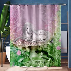 Wonderful Unicorn With Foal On A Mushroom Shower Curtain 60  X 72  (medium)  by FantasyWorld7