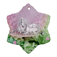 Wonderful Unicorn With Foal On A Mushroom Ornament (snowflake) by FantasyWorld7